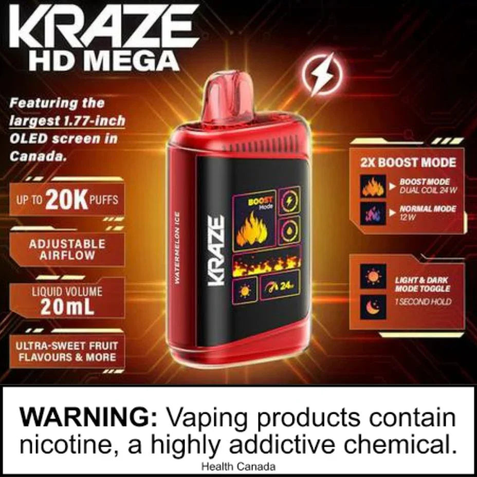 Kraze HD Mega 20k Disposable Vape in Alberta at Okotoks Vape Superstore