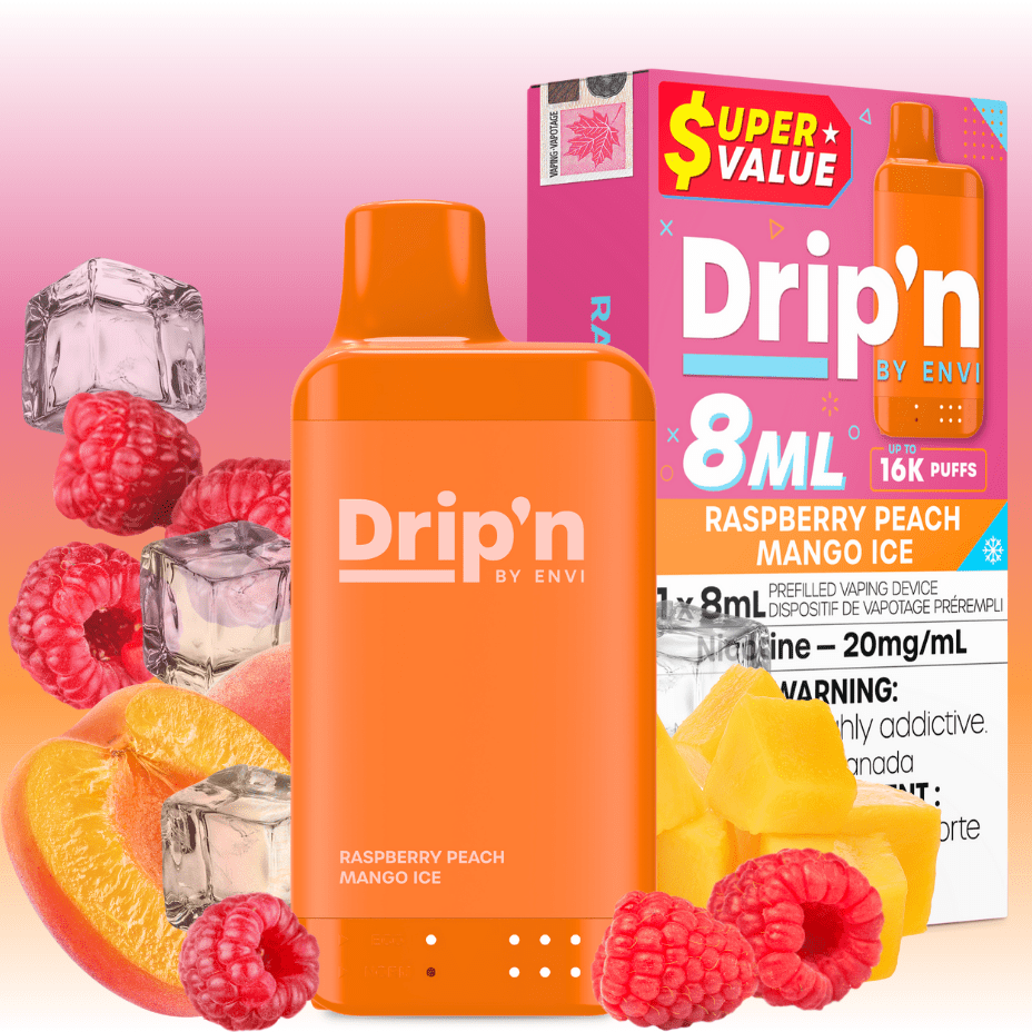 Drip'n by Envi 16K Disposable Vape - Raspberry Peach Mango Ice 8mL / 16000 Puffs / 20mg Okotoks Vape SuperStore Okotoks Alberta