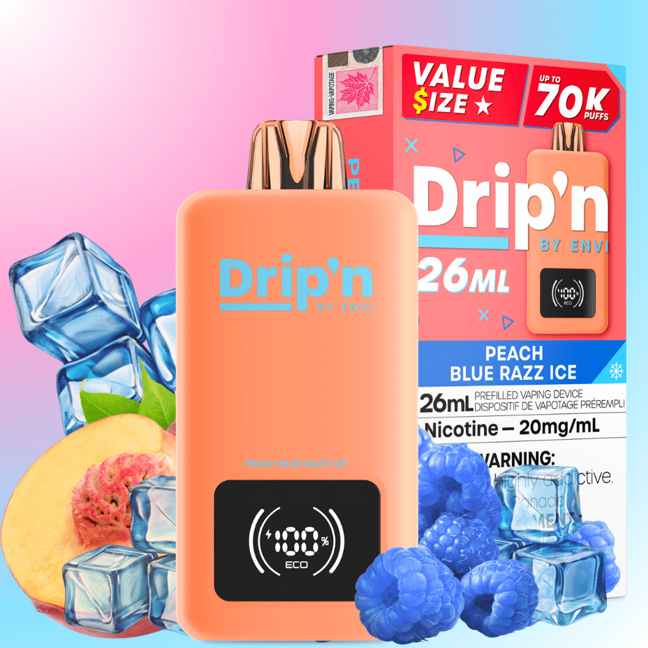 Drip'n by Envi 70K Disposable Vape - Peach Blue Razz Ice 26mL / 70000 Puffs / 20mg Okotoks Vape SuperStore Okotoks Alberta
