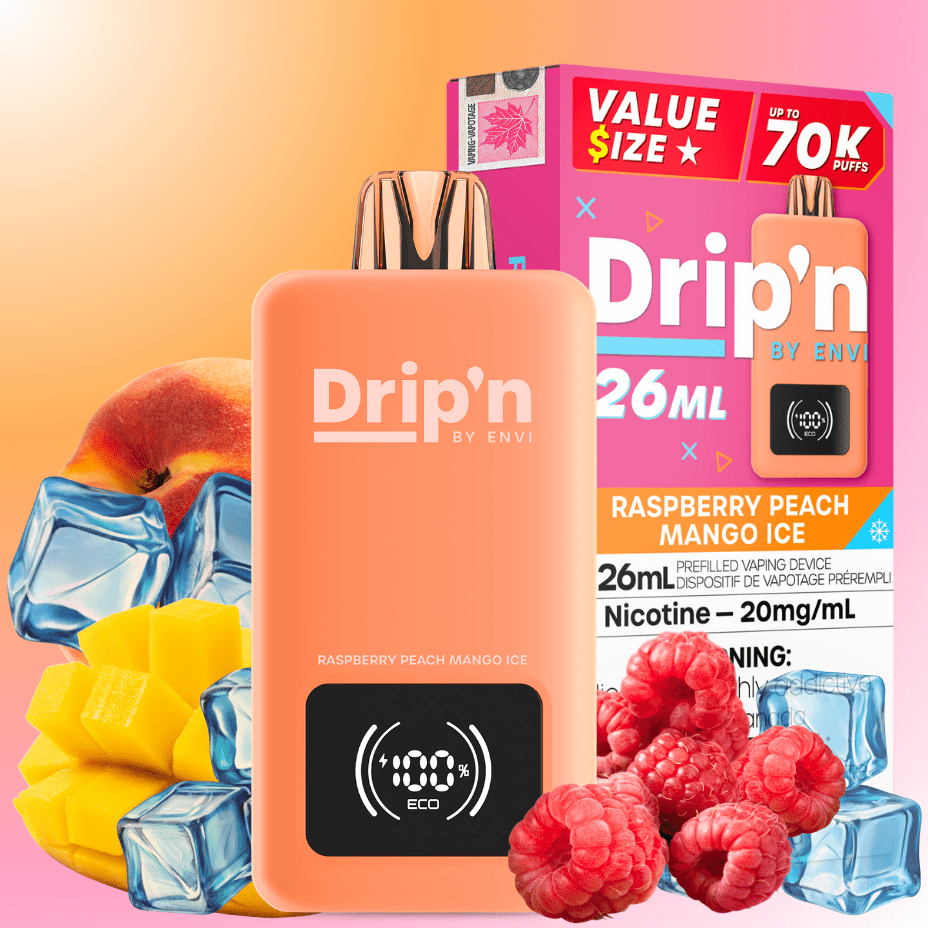 Drip'n by Envi 70K Disposable Vape - Raspberry Peach Mango Ice 26mL / 70000 Puffs / 20mg Okotoks Vape SuperStore Okotoks Alberta