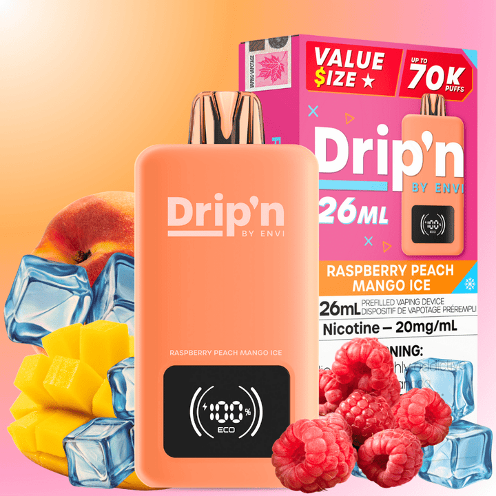 Drip'n by Envi 70K Disposable Vape - Raspberry Peach Mango Ice 26mL / 70000 Puffs / 20mg Okotoks Vape SuperStore Okotoks Alberta