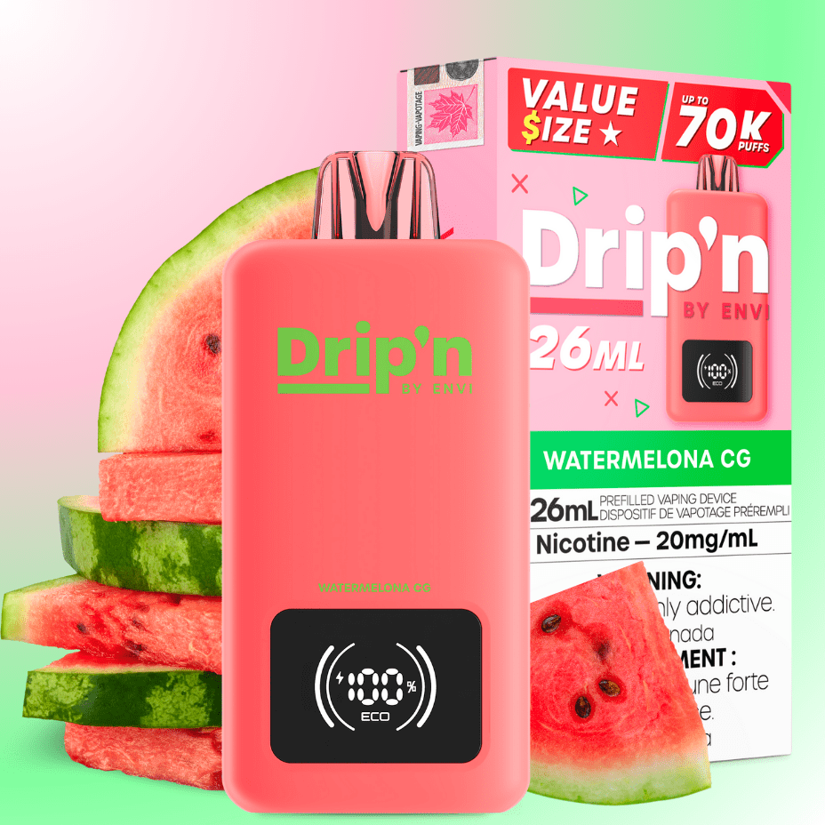 Drip'n by Envi 70K Disposable Vape - Watermelona CG 26mL / 70000 Puffs / 20mg Okotoks Vape SuperStore Okotoks Alberta