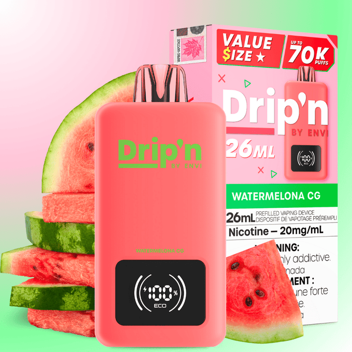 Drip'n by Envi 70K Disposable Vape - Watermelona CG 26mL / 70000 Puffs / 20mg Okotoks Vape SuperStore Okotoks Alberta