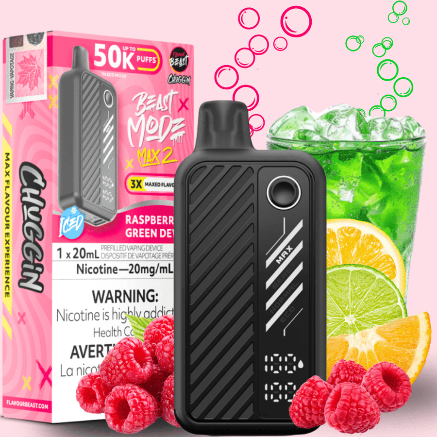 Flavour Beast Max 2 Disposable Vape-Raspberry Green Dew ICED 50000 Puffs / 20mg Okotoks Vape SuperStore Okotoks Alberta