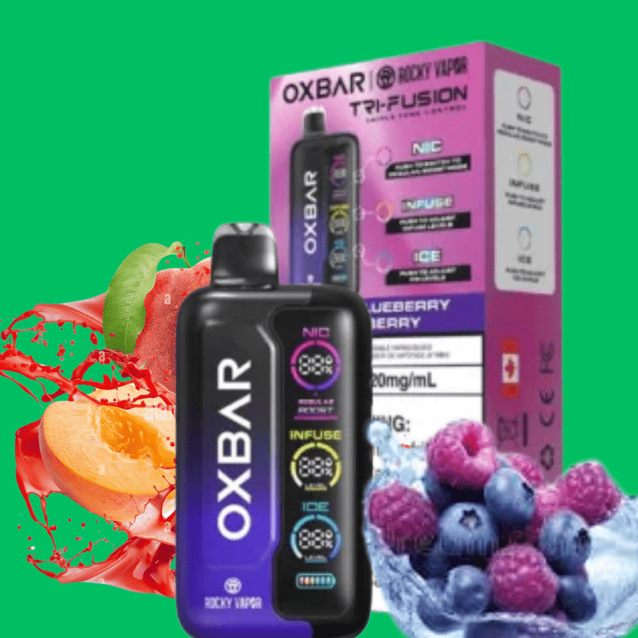 Oxbar Tri-Fusion 45k Disposable Vape-Peach Blueberry Raspberry 45000 Puffs / 20mg Okotoks Vape SuperStore Okotoks Alberta