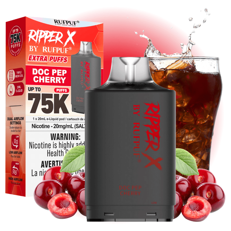 RufPuf Ripper X 75k Turbo Pod - Doc Pep Cherry 20mg / 75000 Puffs Okotoks Vape SuperStore Okotoks Alberta