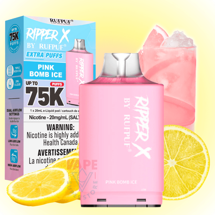 RufPuf Ripper X 75K Turbo Pod - Pink Bomb Ice 50000 Puffs / 20mg Okotoks Vape SuperStore Okotoks Alberta