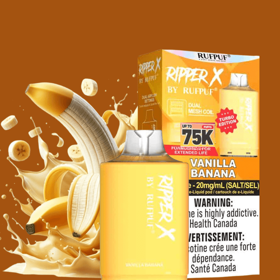 RufPuf Ripper X 75k Turbo Pod-Vanilla Banana 20mg / 75000 Puffs Okotoks Vape SuperStore Okotoks Alberta