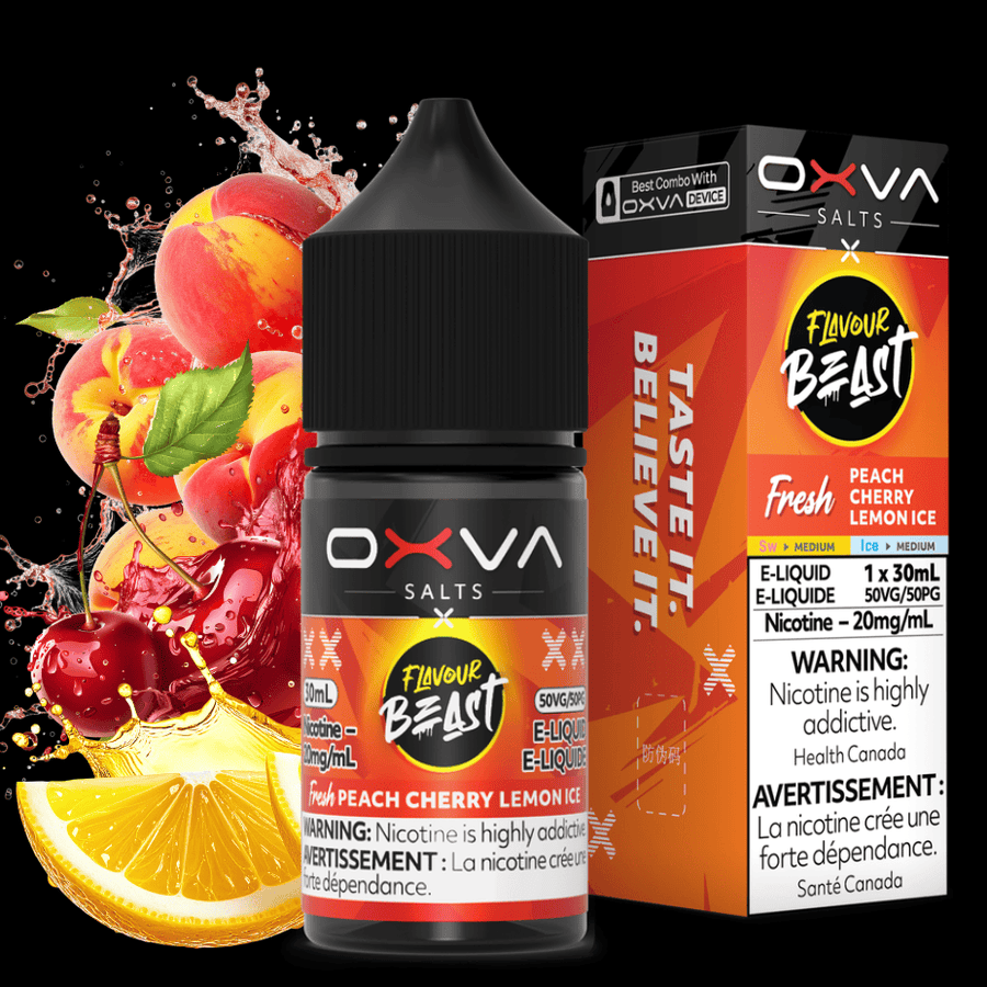 Flavour Beast x OXVA E-Liquid - Fresh Peach Cherry Lemon Ice Salt 30mL / 20mg at Okotoks Vape SuperStore Alberta Canada