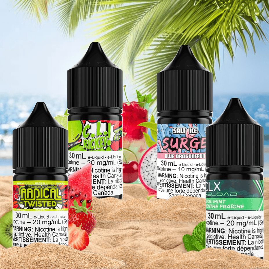 Maverick C.L. Rickey, Surge Blue Dragonfruit, Radical Twisted, CLX Cool Mint Salt E-Liquid Okotoks Vape SuperStore and Bong Shop Alberta Canada