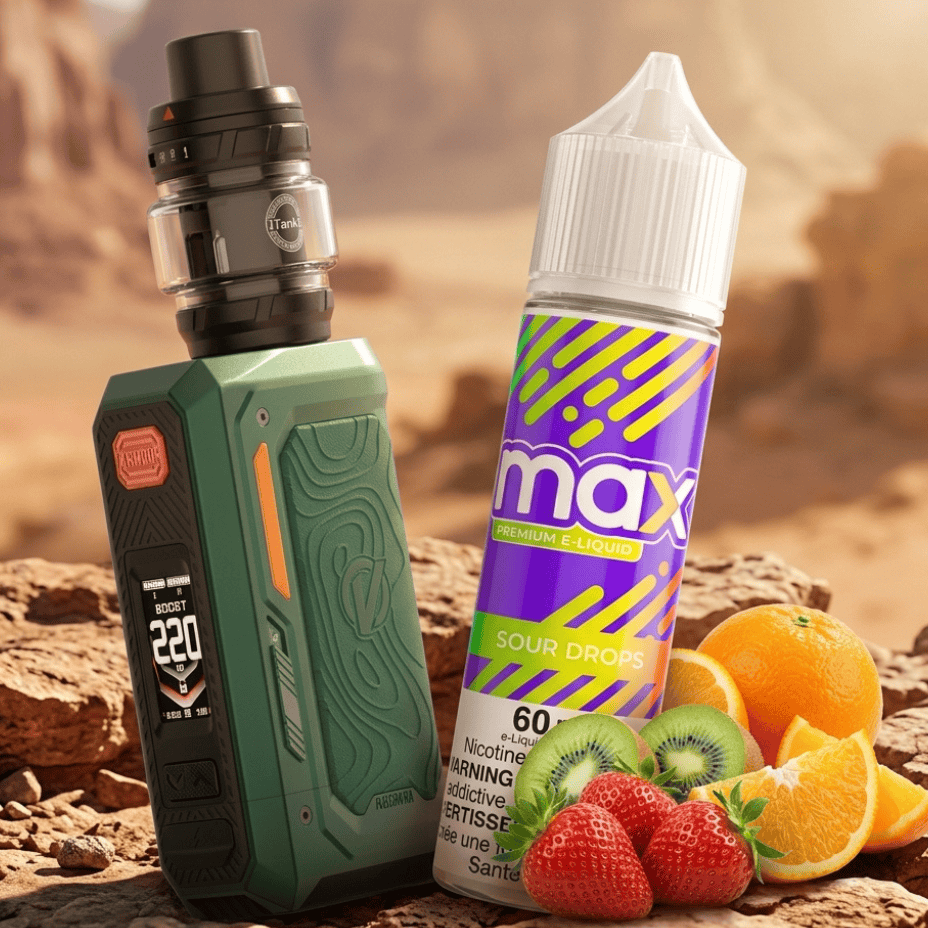 Vaporesso Armour Octa Mod Kit / Max Freebase E-Liquid - Sour Drops / 60mL Okotoks Vape SuperStore Alberta Canada