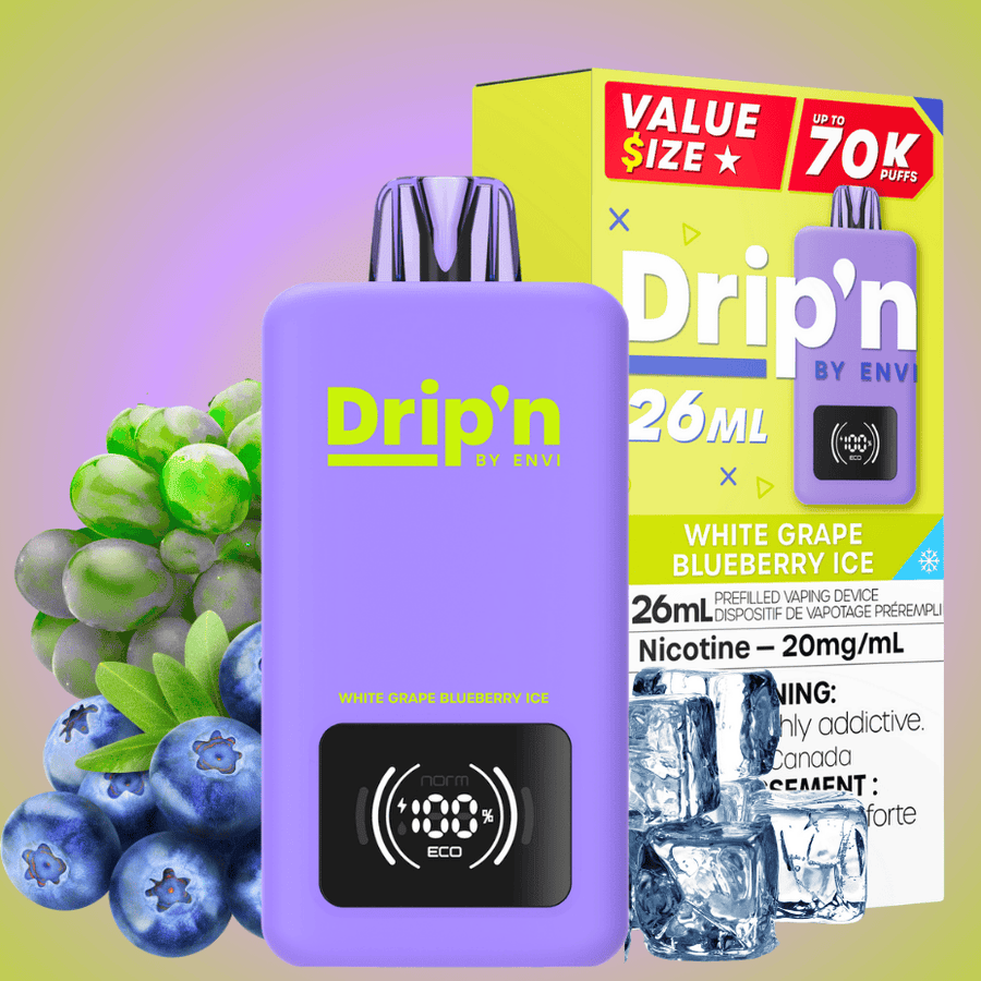 Drip'n by Envi 26ml 70K Disposable Vape - White Grape Blueberry Ice Okotoks Vape SuperStore Okotoks Alberta