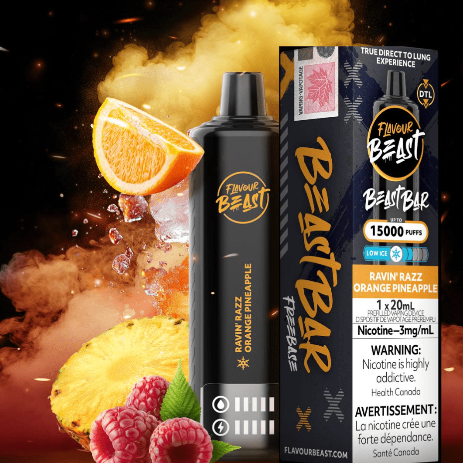 Flavour Beast Beast Bar 15k Disposable Vape-Ravin Razz Orange Pineapple 3mg / 15000 Puffs Okotoks Vape SuperStore Okotoks Alberta