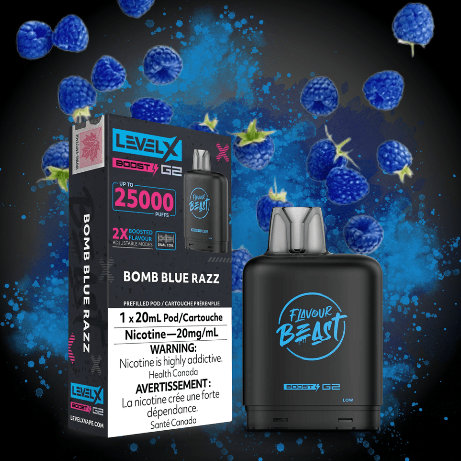 Flavour Beast Level X Boost G2 Pod - Bomb Blue Razz 25000 Puffs / 20mg Okotoks Vape SuperStore Okotoks Alberta