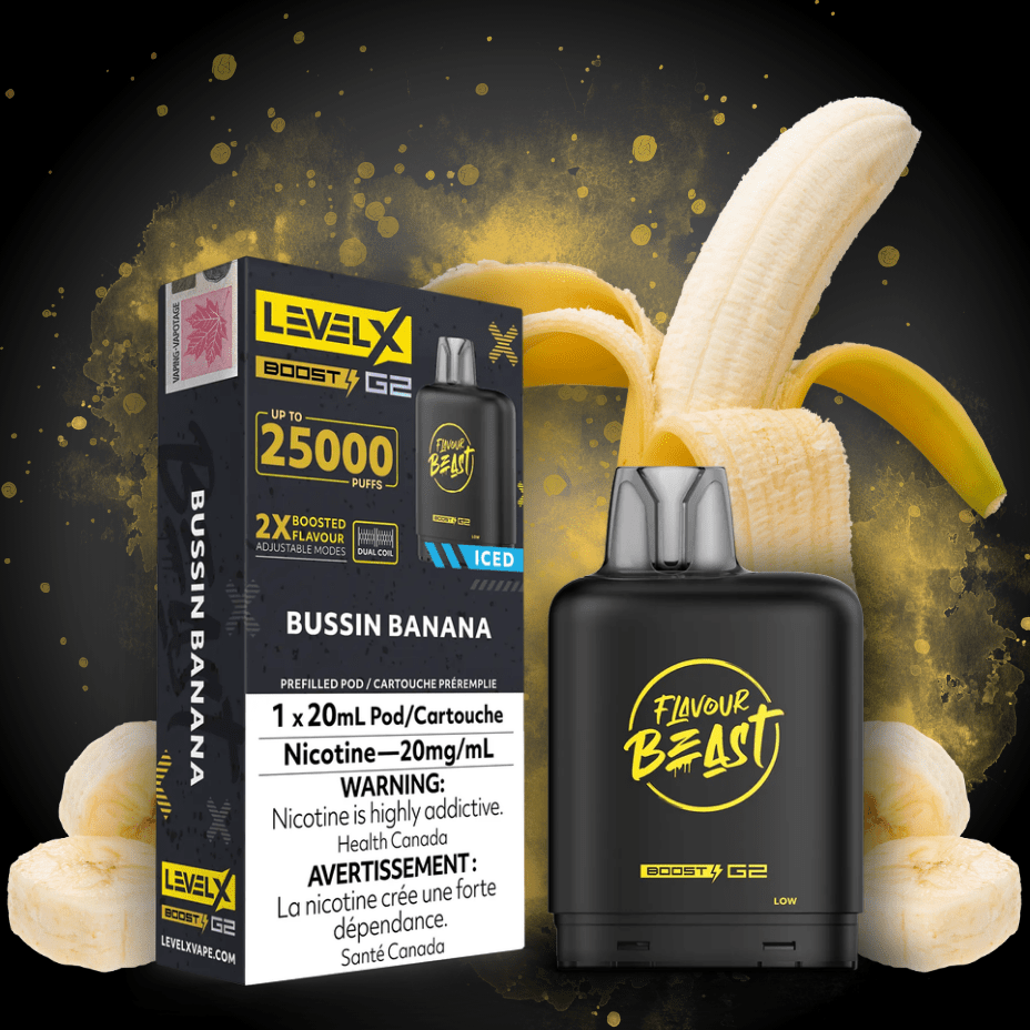 Flavour Beast Level X Boost G2 Pod - Bussin Banana Iced 25000 Puffs / 20mg Okotoks Vape SuperStore Okotoks Alberta