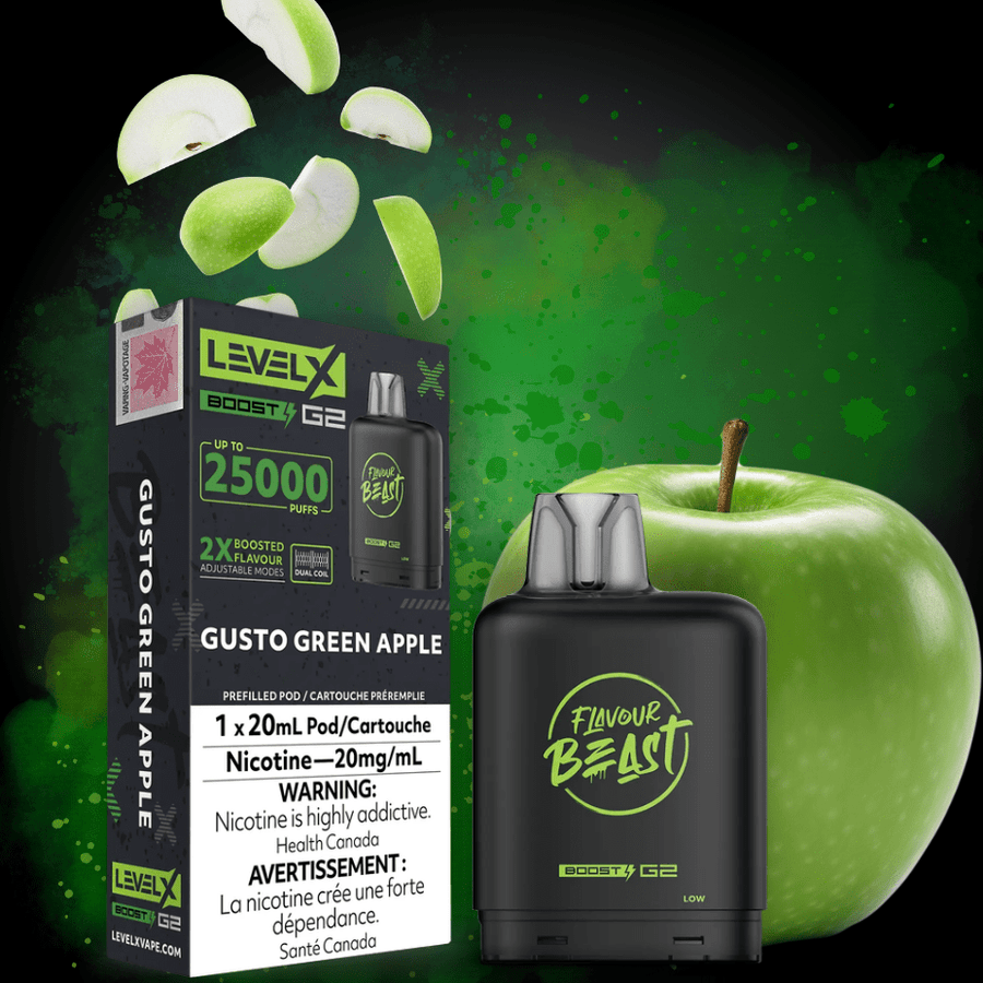 Flavour Beast Level X Boost G2 Pod - Gusto Green Apple 25000 Puffs / 20mg Okotoks Vape SuperStore Okotoks Alberta