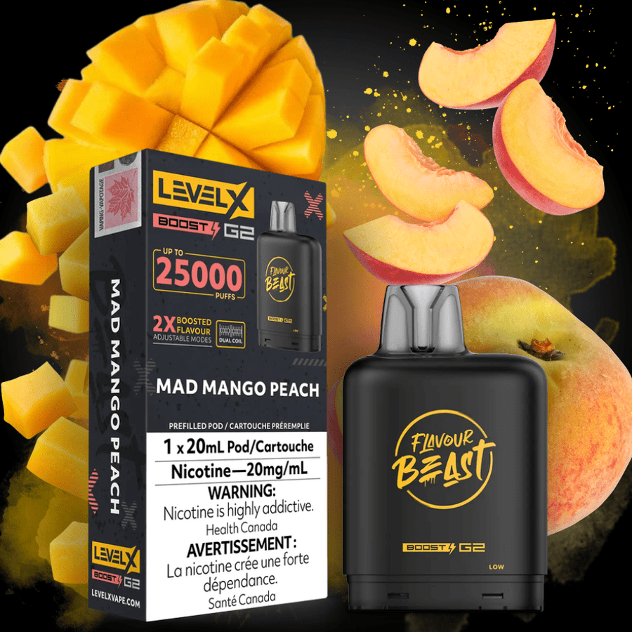 Flavour Beast Level X Boost G2 Pod - Mad Mango Peach 25000 Puffs / 20mg Okotoks Vape SuperStore Okotoks Alberta