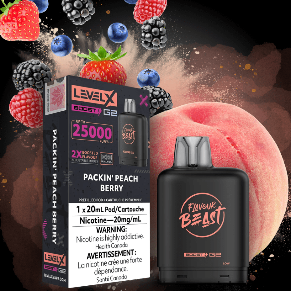 Flavour Beast Level X Boost G2 Pod - Packin' Peach Berry 25000 Puffs / 20mg Okotoks Vape SuperStore Okotoks Alberta