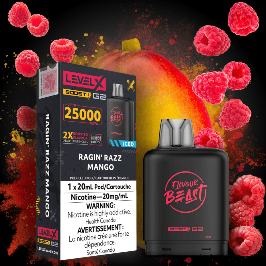 Flavour Beast Level X Boost G2 Pod - Ragin' Razz Mango Iced 25000 Puffs / 20mg Okotoks Vape SuperStore Okotoks Alberta