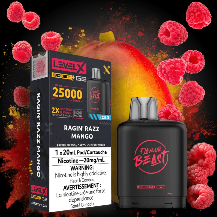 Flavour Beast Level X Boost G2 Pod - Ragin' Razz Mango Iced 25000 Puffs / 20mg Okotoks Vape SuperStore Okotoks Alberta