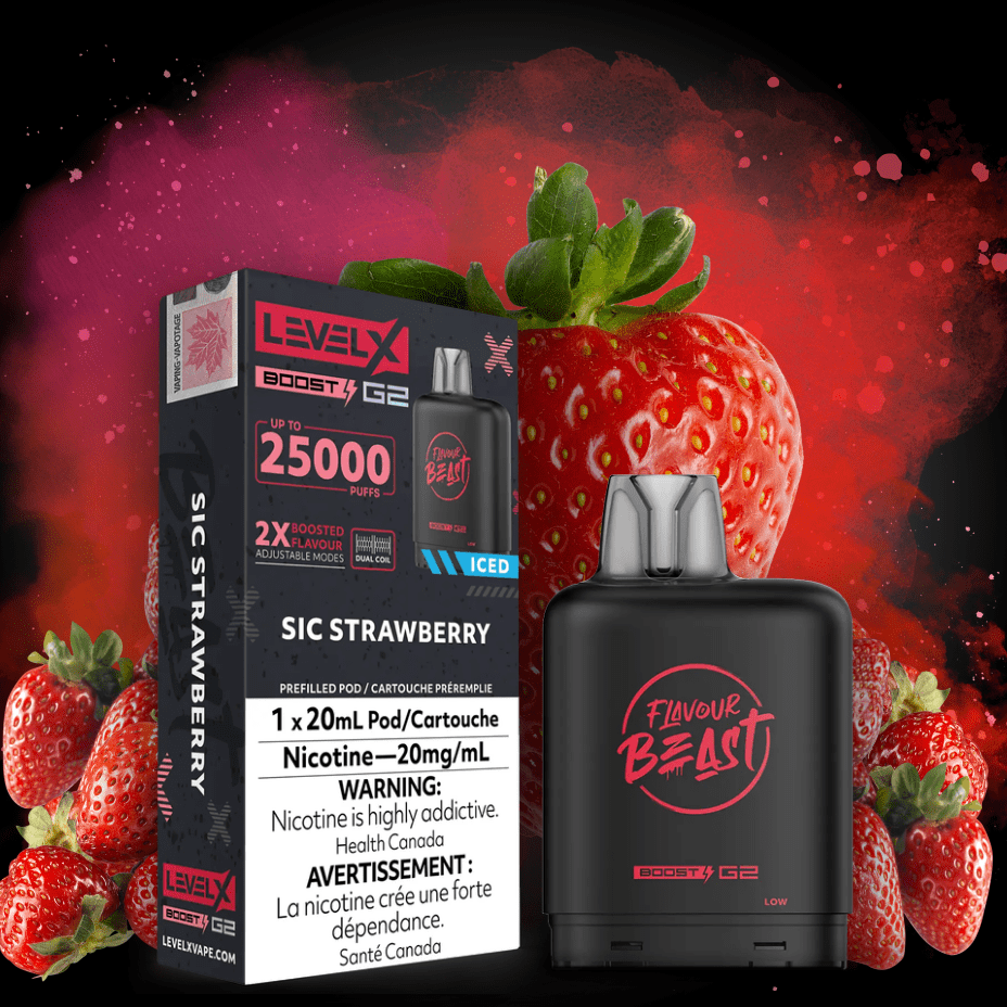 Flavour Beast Level X Boost G2 Pod - Sic Strawberry iced 25000 Puffs / 20mg Okotoks Vape SuperStore Okotoks Alberta