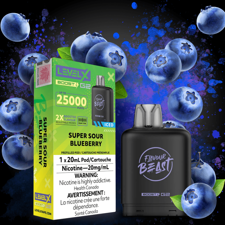 Flavour Beast Level X Boost G2 Pod - Super Sour Blueberry 25000 Puffs / 20mg Okotoks Vape SuperStore Okotoks Alberta