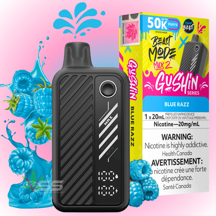 Flavour Beast Max 2 Disposable Vape-Gushin Blue Razz 20mg / 50000 Puffs Okotoks Vape SuperStore Okotoks Alberta