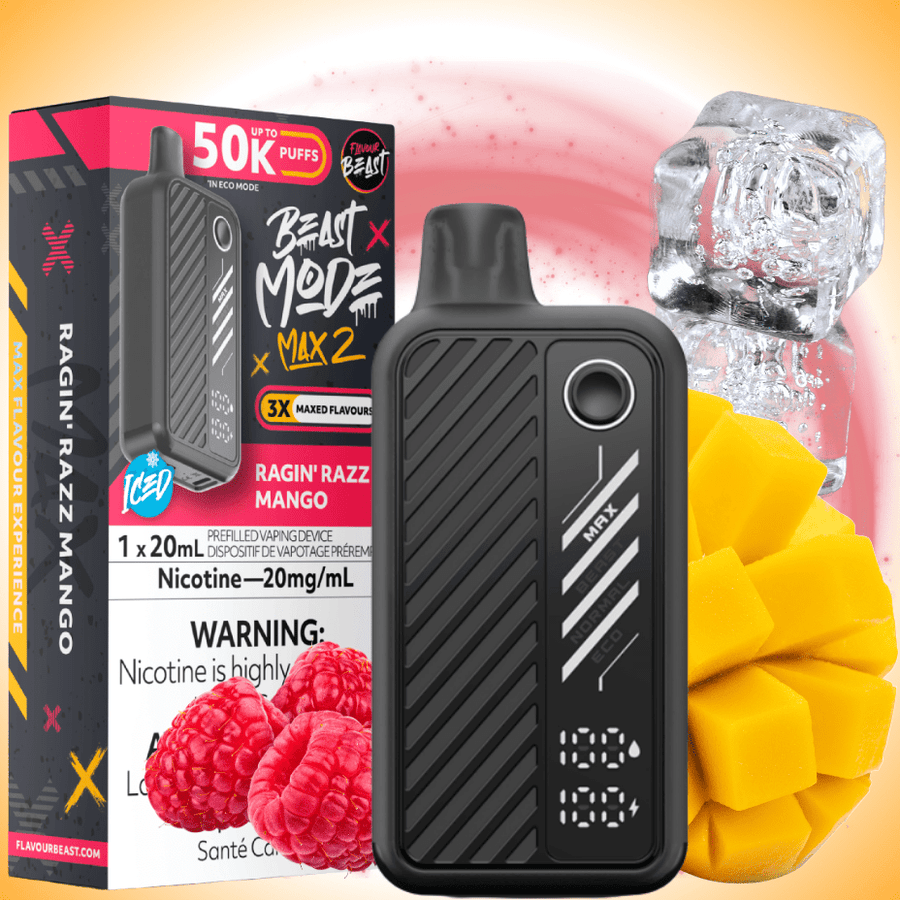 Flavour Beast Max 2 Disposable Vape-Ragin' Razz Mango ICED 20mg / 50000 Puffs Okotoks Vape SuperStore Okotoks Alberta