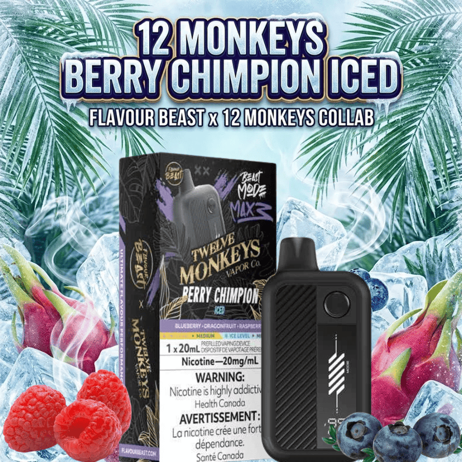 Flavour Beast Mode Max 3 60K Disposable Vape - 12 Monkey-Berry Chimpion Iced 60000 Puffs / 20mg Okotoks Vape SuperStore Okotoks Alberta