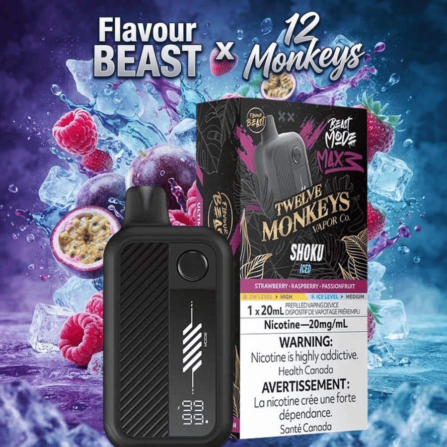 Flavour Beast Mode Max 3 60K Disposable Vape - 12 Monkey-Shoku Iced 60000 Puffs / 20mg Okotoks Vape SuperStore Okotoks Alberta