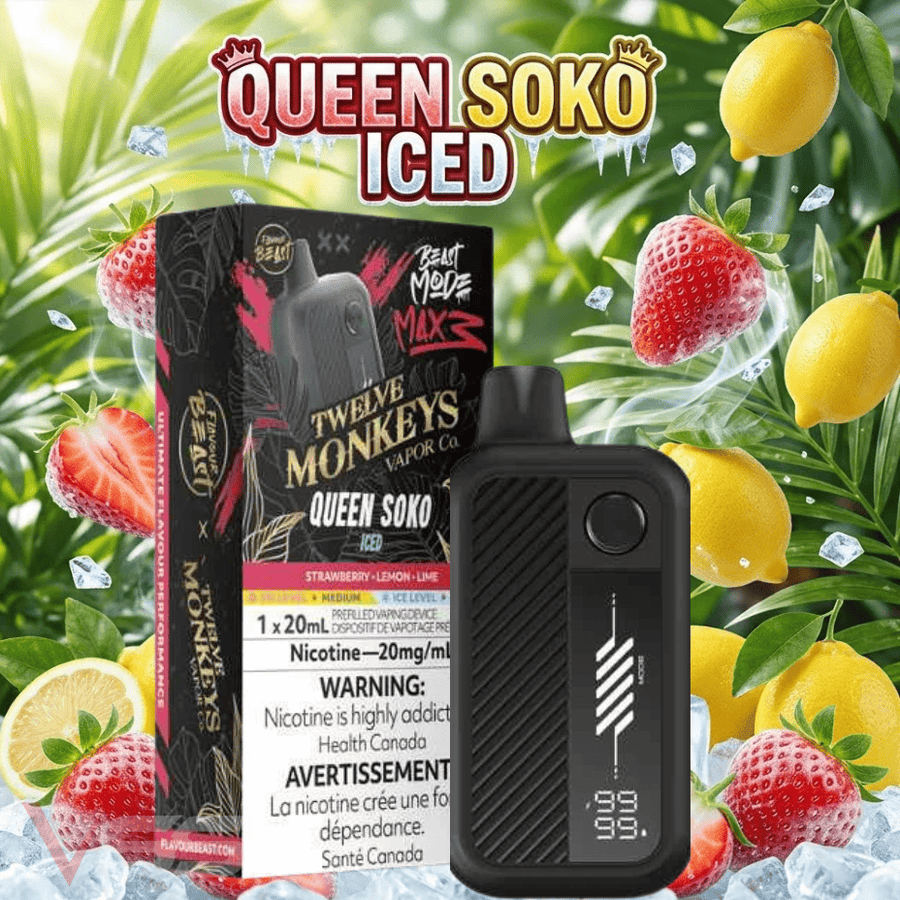 Flavour Beast Mode Max 3 60K Disposable Vape - 12 Monkeys Queen Soko Iced 60000 Puffs / 20mg Okotoks Vape SuperStore Okotoks Alberta