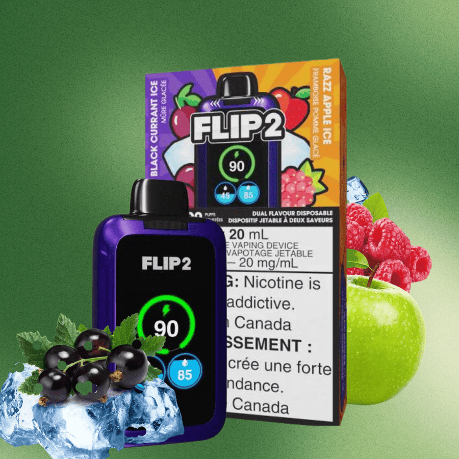 Flip Bar 2 Disposable Vape- Black Currant Ice and Razz Apple Ice 11000 Puffs Okotoks Vape SuperStore Okotoks Alberta