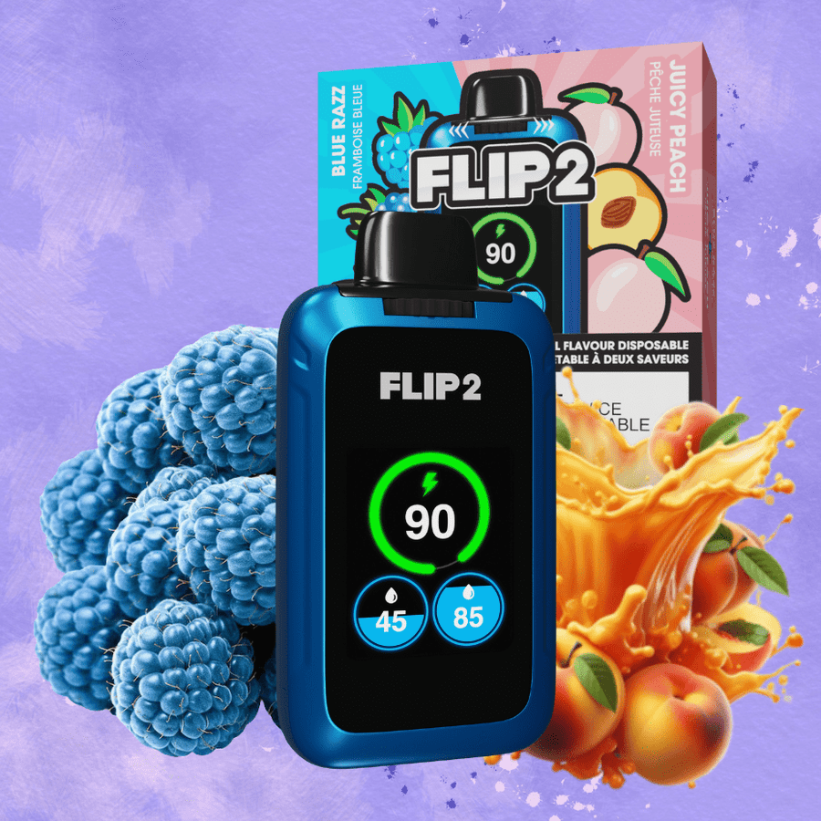 Flip Bar 2 Disposable Vape-Blue Razz and Juicy Peach 11000 Puffs Okotoks Vape SuperStore Okotoks Alberta