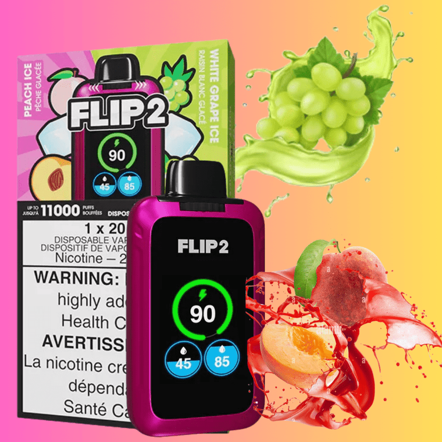 Flip Bar 2 Disposable Vape- Peach Ice & White grape Ice 11000 Puffs Okotoks Vape SuperStore Okotoks Alberta