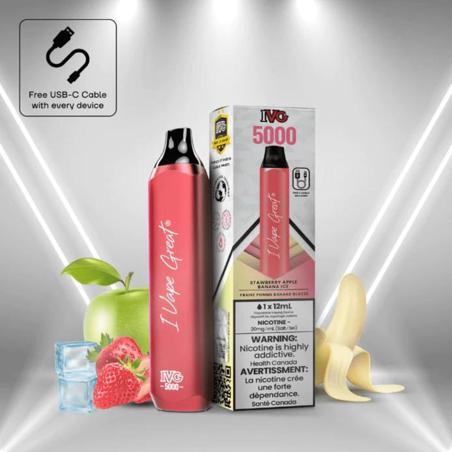 IVG 5000 Rechargeable Disposable Vape Strawberry Apple Banana Ice 12ml / 20mg Okotoks Vape SuperStore Okotoks Alberta