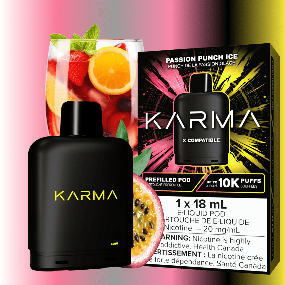 Karma 10k Puff Pod-Passion Punch Ice 18ml / 20mg Okotoks Vape SuperStore Okotoks Alberta