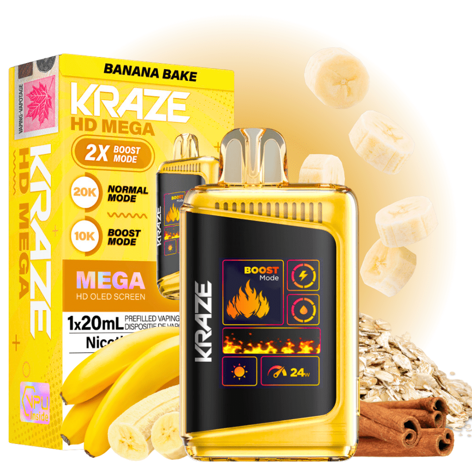 Kraze HD Mega 20k Disposable Vape - Banana Bake 20000 Puffs / 20mg Okotoks Vape SuperStore Okotoks Alberta