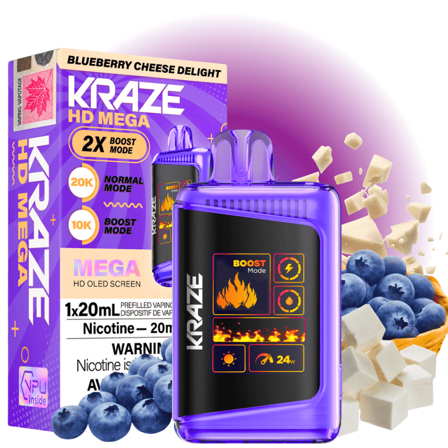 Kraze HD Mega 20k Disposable Vape - Blueberry Cheese Delight 20000 Puffs / 20mg Okotoks Vape SuperStore Okotoks Alberta