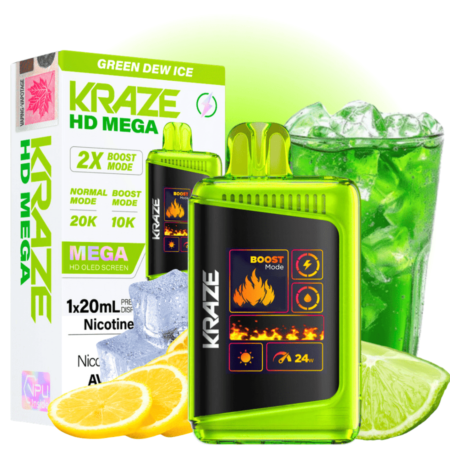 Kraze HD Mega 20k Disposable Vape - Green Dew 20000 Puffs / 20mg Okotoks Vape SuperStore Okotoks Alberta