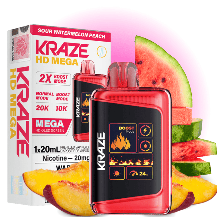 Kraze HD Mega 20k Disposable Vape - Sour Watermelon Peach 20000 Puffs / 20mg Okotoks Vape SuperStore Okotoks Alberta