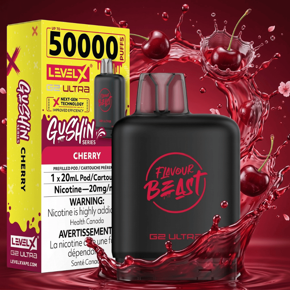 Level X G2 Ultra Flavour Beast Pod 50k-Gushin' Cherry 50000 Puffs / 20mg Okotoks Vape SuperStore Okotoks Alberta