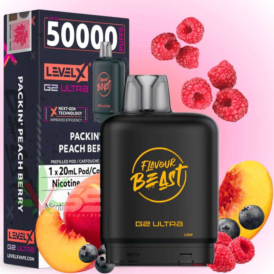 Level X G2 Ultra Flavour Beast Pod 50k-Packin' Peach Berry 50000 Puffs / 20mg Okotoks Vape SuperStore Okotoks Alberta