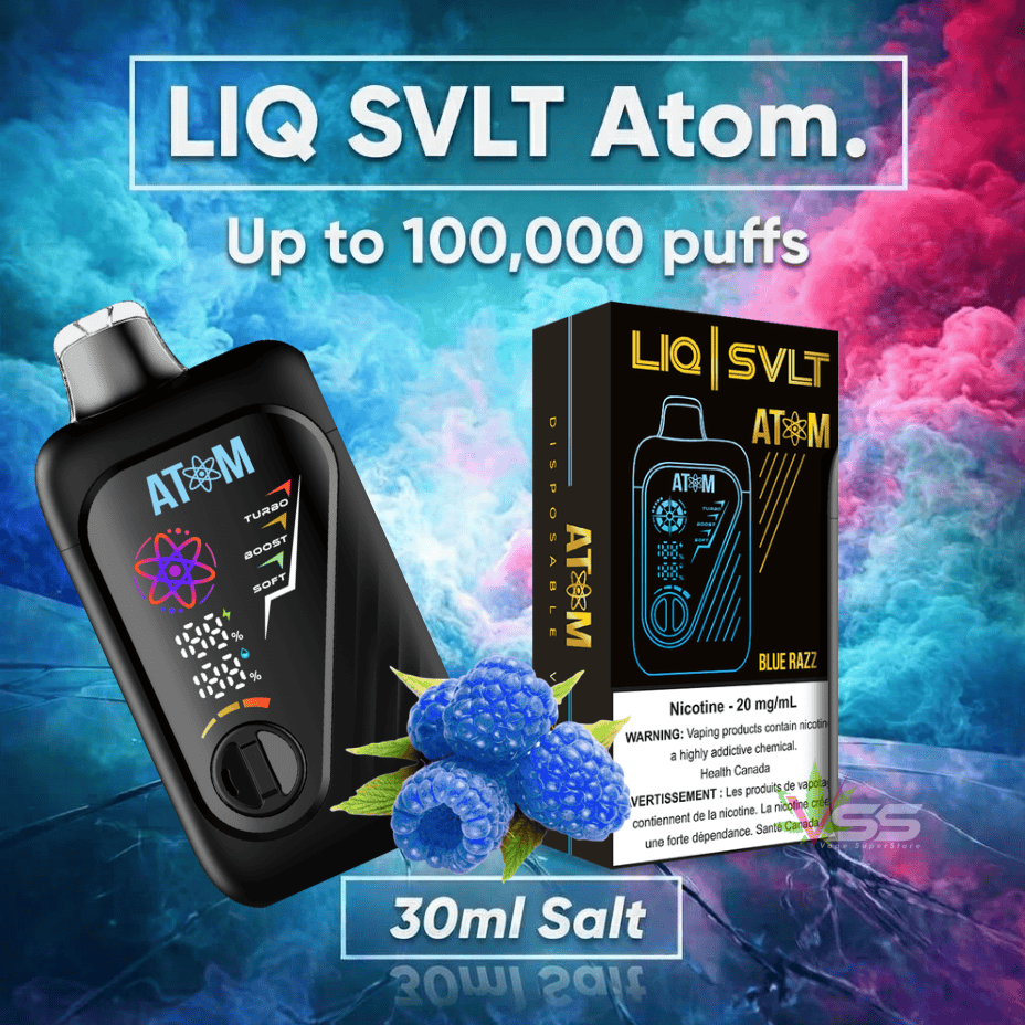 LIQ SVLT Atom 100K Disposable Vape-Blue Razz Okotoks Vape SuperStore Okotoks Alberta