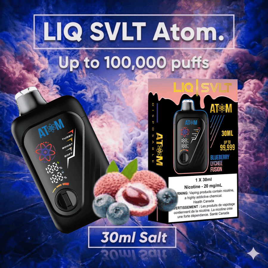 LIQ SVLT Atom 100K Disposable Vape-Blueberry Lychee Fusion Okotoks Vape SuperStore Okotoks Alberta