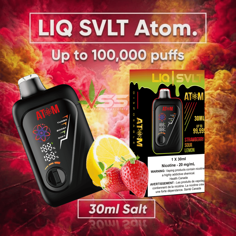 LIQ SVLT Atom 100K Disposable Vape-Strawberry Sour Lemon Okotoks Vape SuperStore Okotoks Alberta