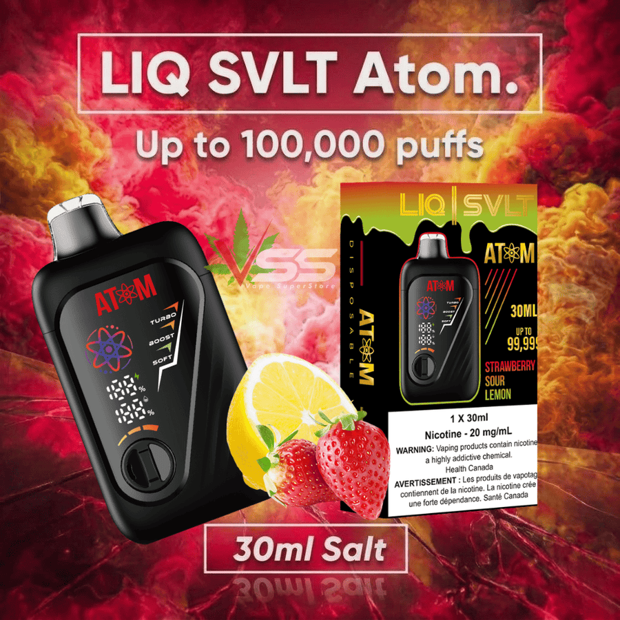 LIQ SVLT Atom 100K Disposable Vape-Strawberry Sour Lemon Okotoks Vape SuperStore Okotoks Alberta