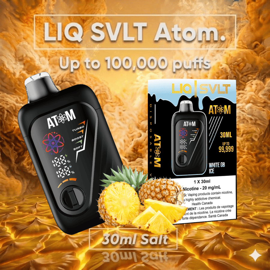 LIQ SVLT Atom 100K Disposable Vape-White GB Ice Okotoks Vape SuperStore Okotoks Alberta