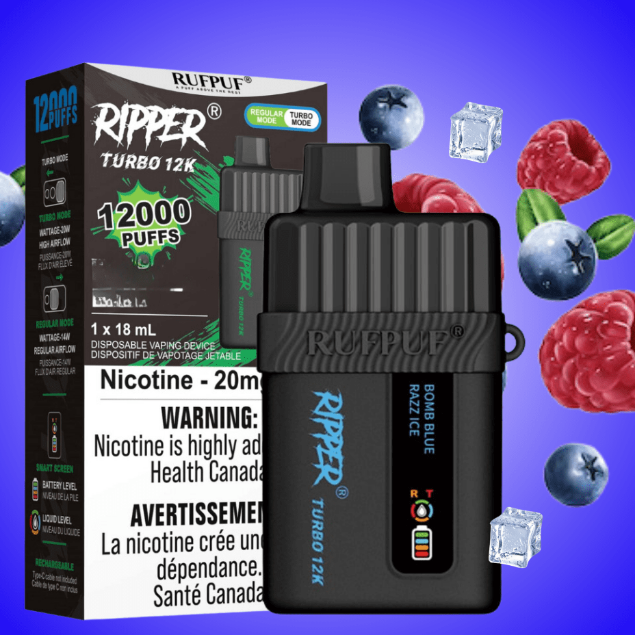 Ripper Turbo 12K Disposable Vape-Bomb Blue Razz Ice 12000 Puffs / 20mg Okotoks Vape SuperStore Okotoks Alberta