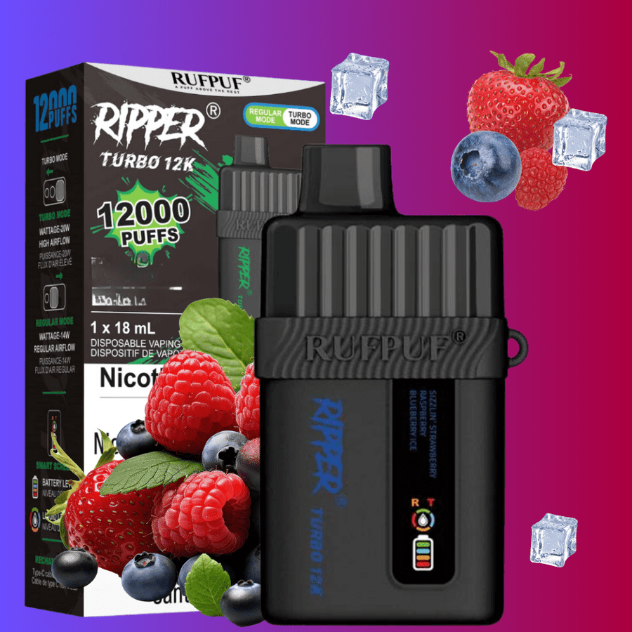 Ripper Turbo 12K Disposable Vape-Sizzlin' Strawberry Raspberry Blueberry Ice 12000 Puffs / 20mg Okotoks Vape SuperStore Okotoks Alberta