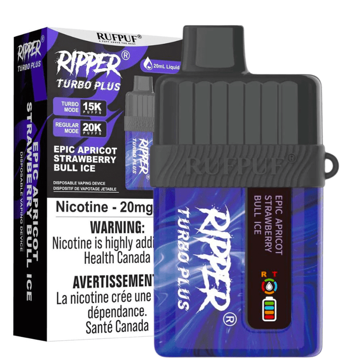 RufPuf Ripper Turbo Plus 20K Disposable Vape - Epic Apricot Strawberry Bull Ice 20000 Puffs / 20mg Okotoks Vape SuperStore Okotoks Alberta